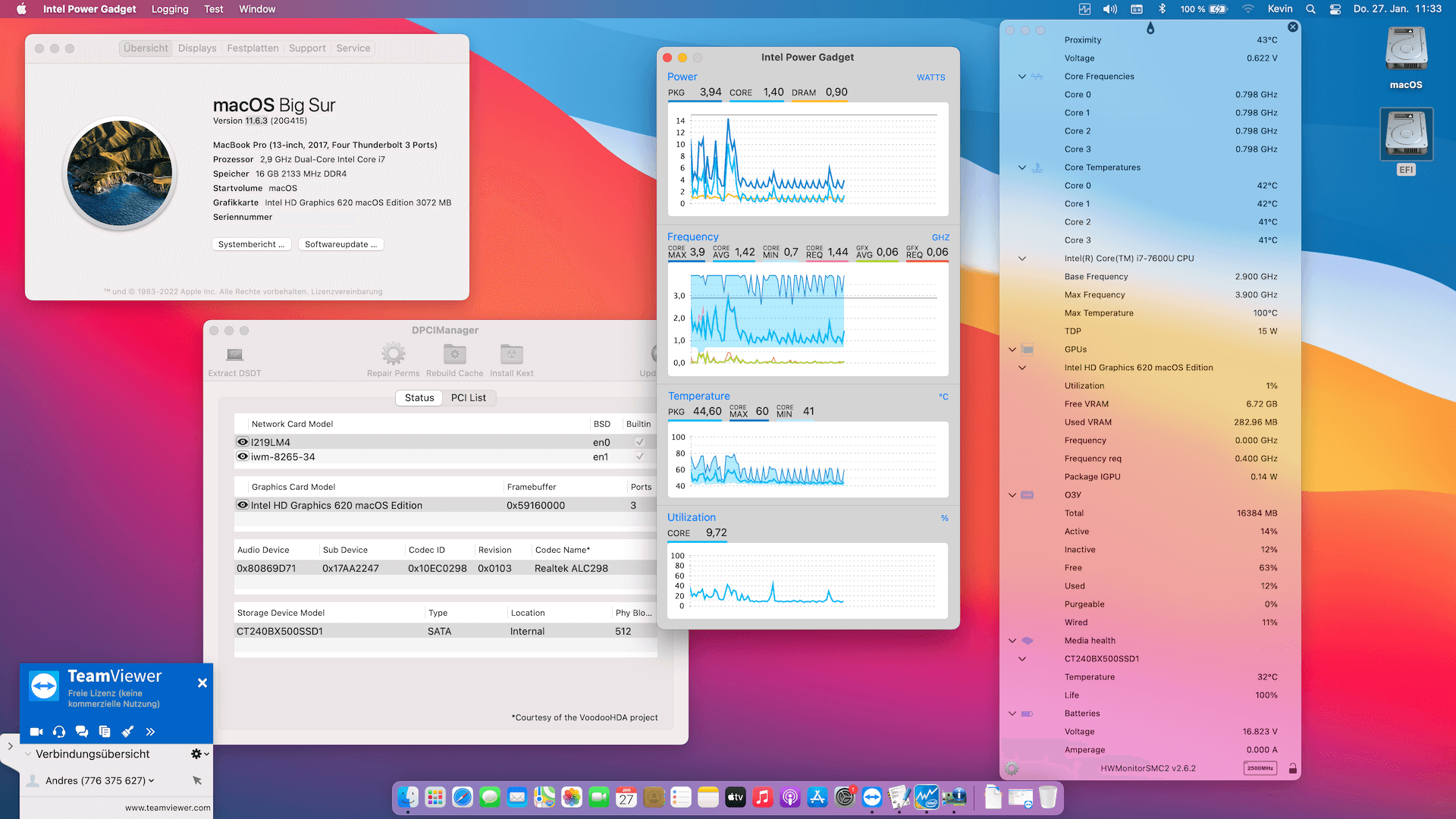 Success Hackintosh macOS Big Sur 11.6.3 Build 20G415 in Lenovo Thinkpad T570